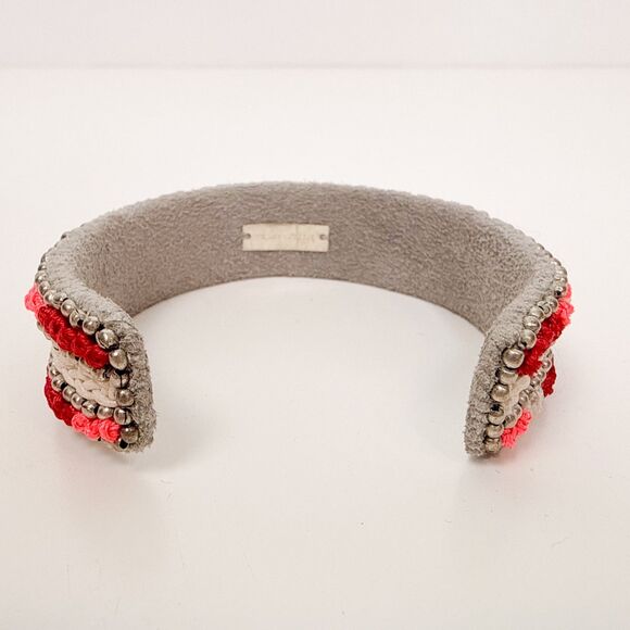 Isabel Marant Beaded Embroidered Cuff Bracelet Red White - Picture 3 of 7